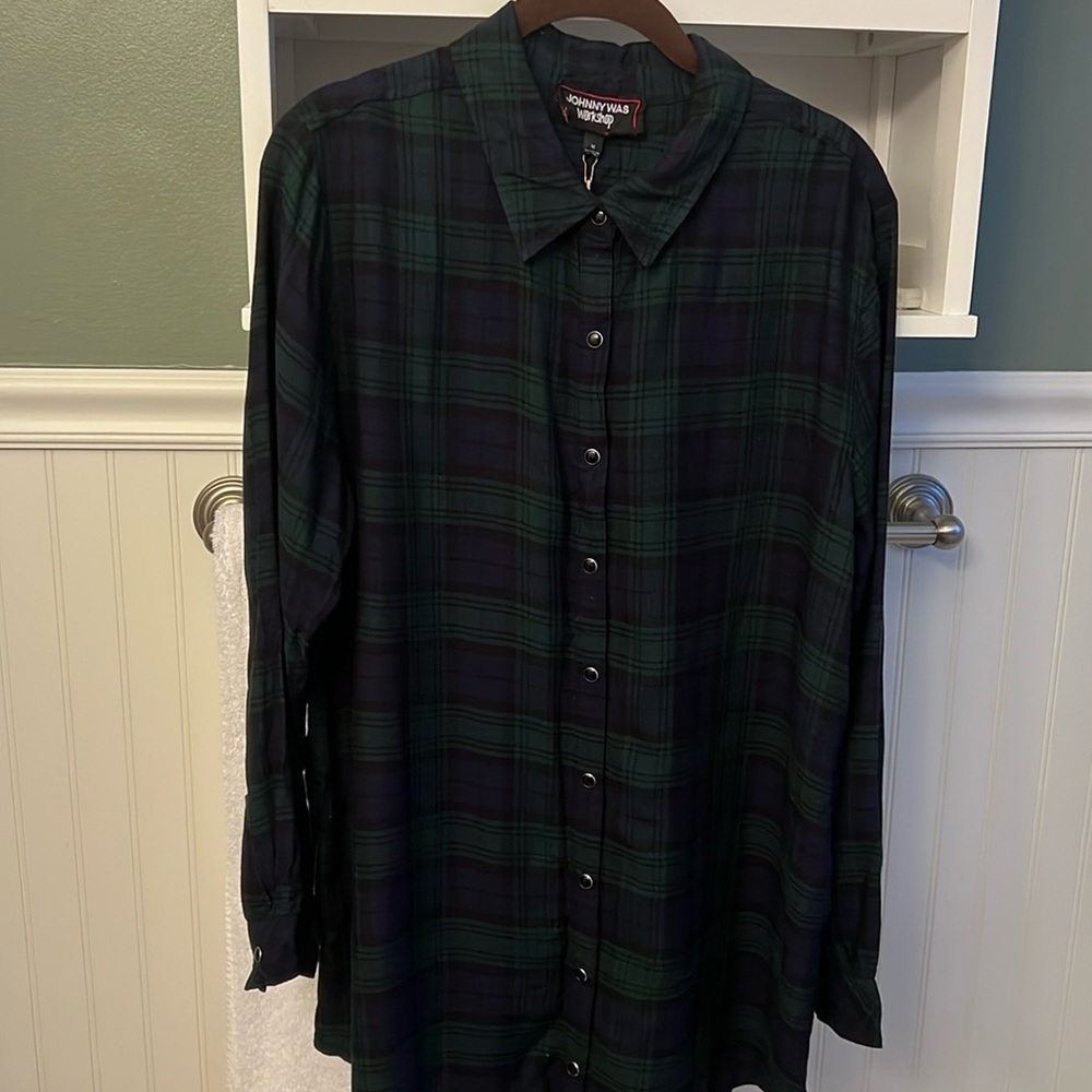 Johnny Was Plaid and Velvet Tunic Sz M NWT